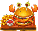 Lobster Bob's Seafood & Win It Símbolo de la hamburguesa